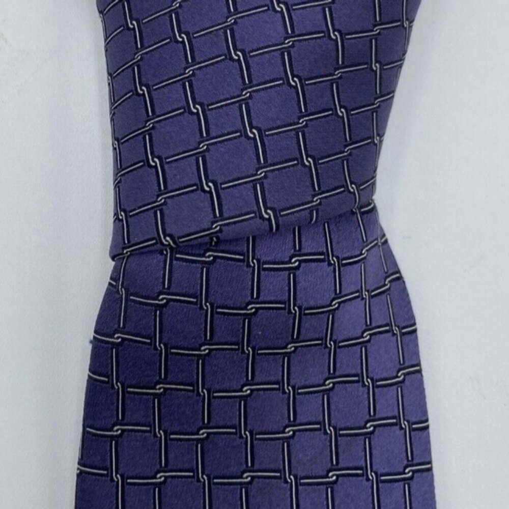 ERMENEGILDO ZEGNA Men's 100% Silk Necktie ITALY Luxury Chainlink Purple White 63
